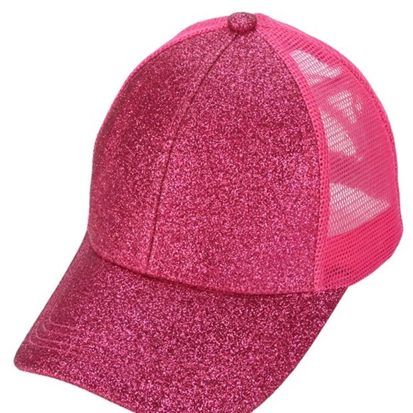 Glitter Mesh Back Criss-Cross Ponytail Baseball Cap Pony Cap - Picture 3 of 12